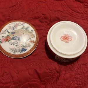 Satsuma Vintage Trinket Ceramic Gold Burnt Orange Birds Floral Japanese Motif